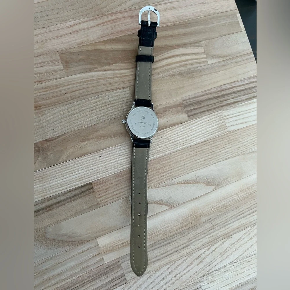 Jacques Du Manoir Ladies Watch Rare Black Leather Strap Date Window Quartz